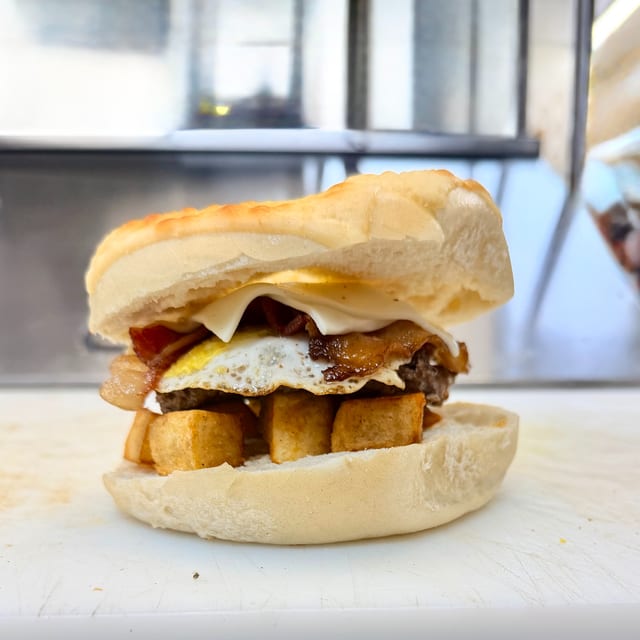 Breakfast Burger Sandwich.